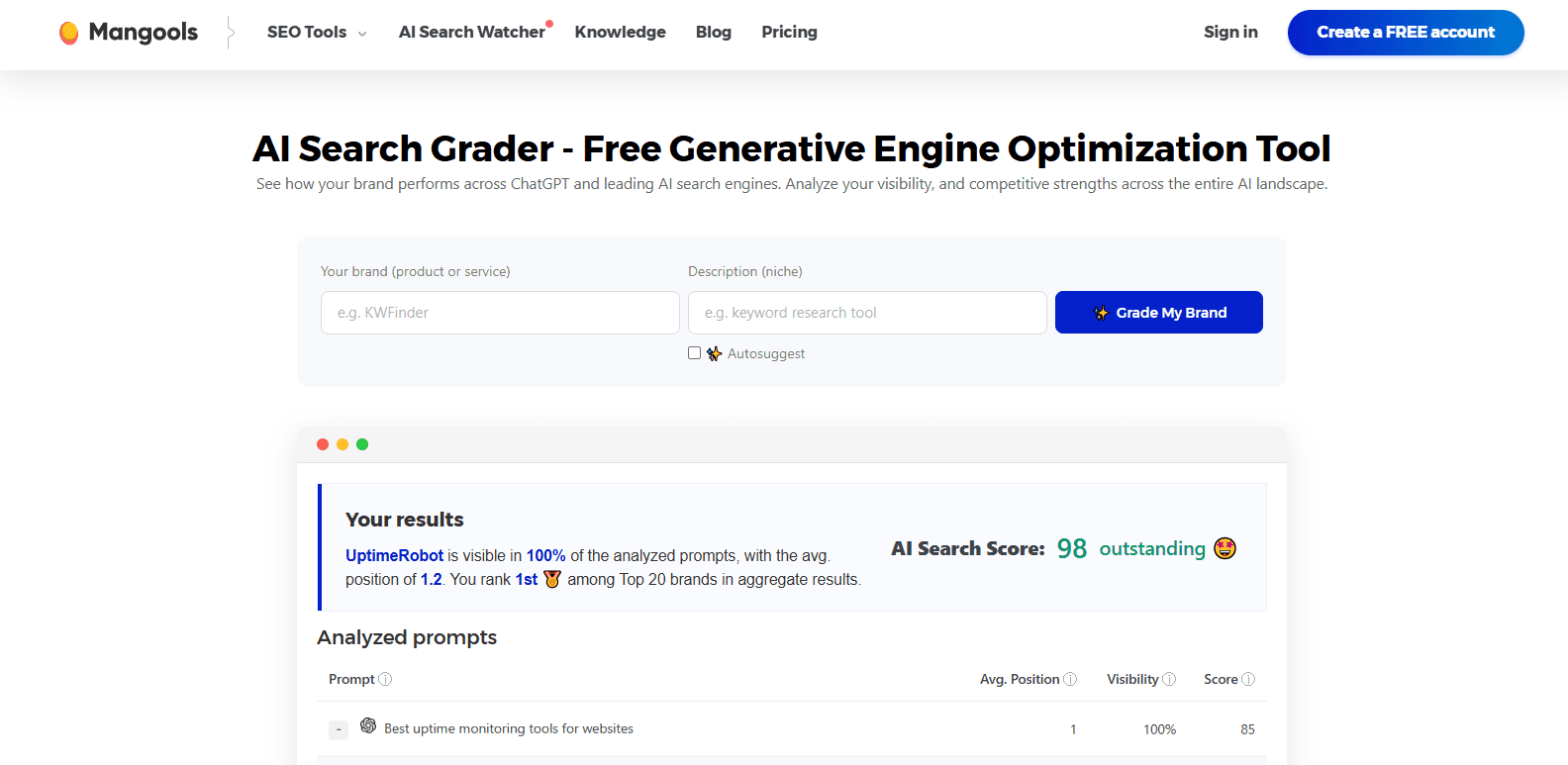 AI Search Grader (Mangools) - Featured AI Tool
